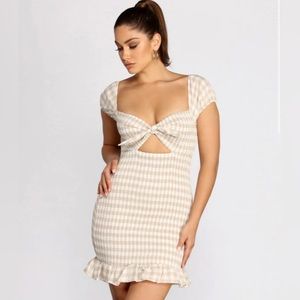 Madden NYC Gingham Ruched Mini Dress